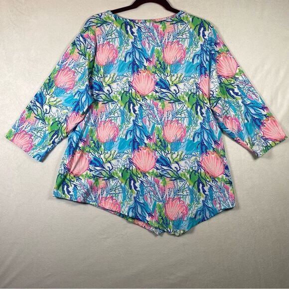 Lulu-B Comfy Clothing Colorful Seashell Beach Asymmetrical Top Size XL - Picture 2 of 10